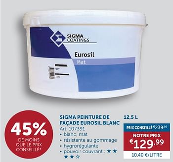 Promotions Sigma peinture de façade eurosil blanc - Sigma - Valide de 21/05/2024 à 17/06/2024 chez Zelfbouwmarkt