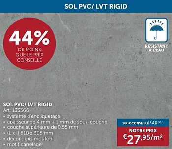 Promotions Sol pvc- lvt rigid - Produit maison - Zelfbouwmarkt - Valide de 21/05/2024 à 17/06/2024 chez Zelfbouwmarkt
