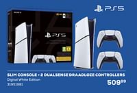 Promoties Slim console + 2 dualsense draadloze controllers - Sony - Geldig van 16/05/2024 tot 30/06/2024 bij Supra Bazar