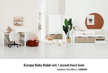 Promoties Europe baby ralph wit - accent hout look bedbank - Europe baby - Geldig van 14/05/2024 tot 10/06/2024 bij BabyPark