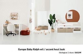 Promoties Europe baby ralph wit - accent hout look kledingkast 2-deurs - Europe baby - Geldig van 14/05/2024 tot 10/06/2024 bij BabyPark
