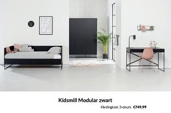 Promoties Kidsmill modular zwart kledingkast 3-deurs - Kidsmill - Geldig van 14/05/2024 tot 10/06/2024 bij BabyPark