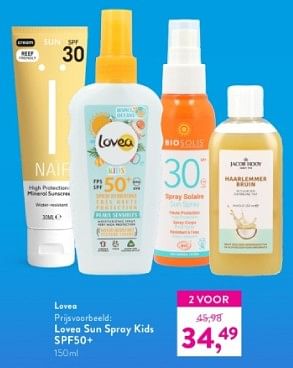 Promoties Lovea sun spray kids spf50+ - Lovea - Geldig van 19/05/2024 tot 26/05/2024 bij Holland & Barret