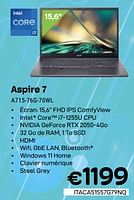 Promotions Acer aspire 7 a715-76g-70wl - Acer - Valide de 01/05/2024 à 31/05/2024 chez Compudeals