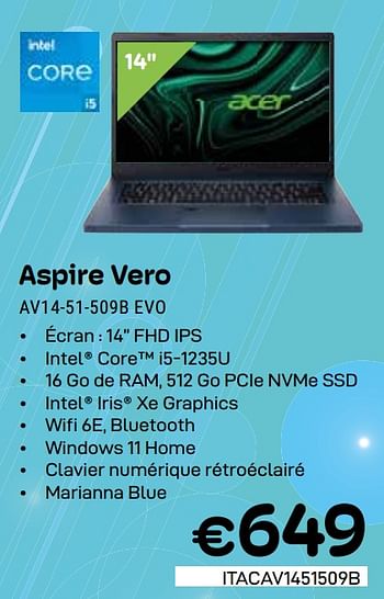 Promotions Acer aspire vero av14-51-509b evo - Acer - Valide de 01/05/2024 à 31/05/2024 chez Compudeals