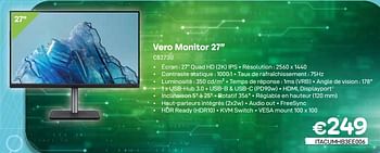 Promotions Acer vero monitor 27” cb273u - Acer - Valide de 01/05/2024 à 31/05/2024 chez Compudeals
