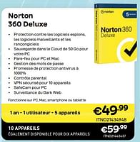 Promotions Norton 360 deluxe - Norton - Valide de 01/05/2024 à 31/05/2024 chez Compudeals