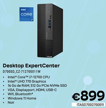 Promotions Asus desktop expertcenter d700sd_cz-712700011w - Asus - Valide de 01/05/2024 à 31/05/2024 chez Compudeals