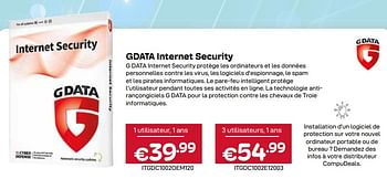 Promotions Gdata internet security 1 utilisateur, 1 ans - G Data - Valide de 01/05/2024 à 31/05/2024 chez Compudeals