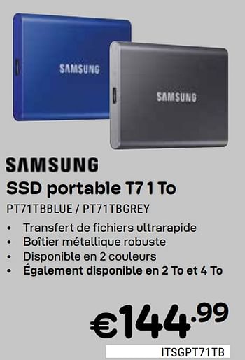 Promotions Samsung ssd portable t7 1 to pt71tbblue - pt71tbgrey - Samsung - Valide de 01/05/2024 à 31/05/2024 chez Compudeals