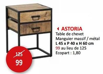 Promotions Astoria table de chevet - Produit maison - Weba - Valide de 17/05/2024 à 27/06/2024 chez Weba