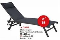 Promotions Oasis chaise longue - Produit maison - Weba - Valide de 17/05/2024 à 27/06/2024 chez Weba