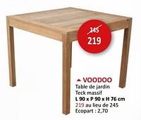 Promotions Voodoo table de jardin - Produit maison - Weba - Valide de 17/05/2024 à 27/06/2024 chez Weba