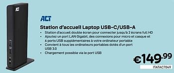 Promotions Act station d’accueil laptop usb-c-usb-a - ACT - Valide de 01/05/2024 à 31/05/2024 chez Compudeals