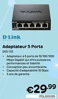 Promotions Adaptateur 5 ports dgs-105 - D-Link - Valide de 01/05/2024 à 31/05/2024 chez Compudeals