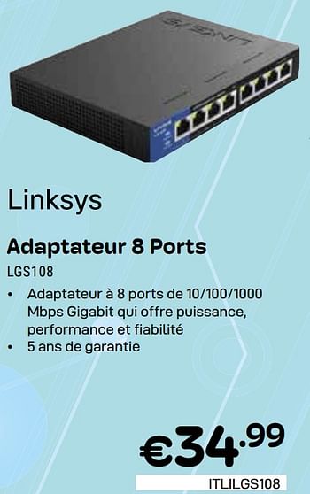 Promotions Adaptateur 8 ports lgs108 - Linksys - Valide de 01/05/2024 à 31/05/2024 chez Compudeals
