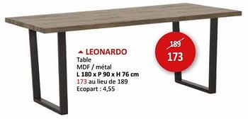 Promotions Leonardo table - Produit maison - Weba - Valide de 17/05/2024 à 27/06/2024 chez Weba