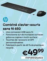 Promotions Combiné clavier-souris sans fil 650 - HP - Valide de 01/05/2024 à 31/05/2024 chez Compudeals