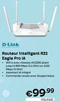 Promotions D-link routeur intelligent r32 eagle pro ia - D-Link - Valide de 01/05/2024 à 31/05/2024 chez Compudeals