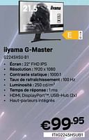 Promotions Iiyama g-master g2245hsu-b1 - Iiyama - Valide de 01/05/2024 à 31/05/2024 chez Compudeals