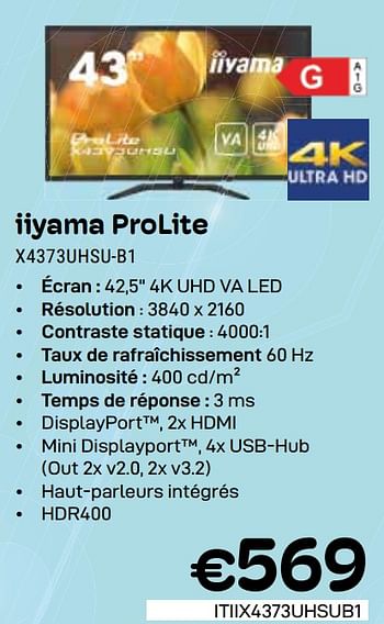 Promotions Iiyama prolite x4373uhsu-b1 - Iiyama - Valide de 01/05/2024 à 31/05/2024 chez Compudeals
