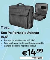 Promotions Sac pc portable atlanta 15,6” - Trust - Valide de 01/05/2024 à 31/05/2024 chez Compudeals