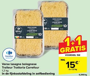 Promoties Verse lasagne bolognese traiteur trattoria carrefour - Huismerk - Carrefour  - Geldig van 22/05/2024 tot 03/06/2024 bij Carrefour