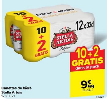 Promotions Canettes de bière stella artois - Stella Artois - Valide de 22/05/2024 à 28/05/2024 chez Carrefour