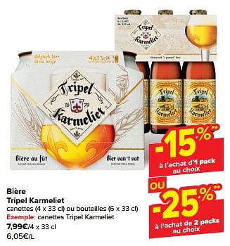 Promotions Canettes tripel karmeliet - TRipel Karmeliet - Valide de 22/05/2024 à 28/05/2024 chez Carrefour