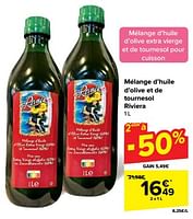 Promotions Mélange d’huile d’olive et de tournesol riviera - Riviera - Valide de 22/05/2024 à 28/05/2024 chez Carrefour