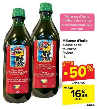 Promotions Mélange d’huile d’olive et de tournesol riviera - Riviera - Valide de 22/05/2024 à 28/05/2024 chez Carrefour
