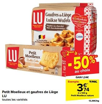 Promotions Petit moelleux nature - Lu - Valide de 22/05/2024 à 28/05/2024 chez Carrefour
