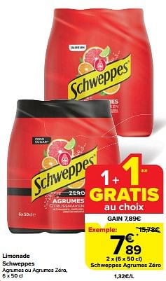 Promoties Schweppes agrumes zéro - Schweppes - Geldig van 22/05/2024 tot 28/05/2024 bij Carrefour