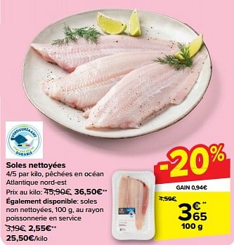 Promotions Soles nettoyées - Produit maison - Carrefour  - Valide de 22/05/2024 à 28/05/2024 chez Carrefour