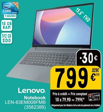 Promotions Lenovo notebook len-83em008fmb - Lenovo - Valide de 21/05/2024 à 03/06/2024 chez Cora