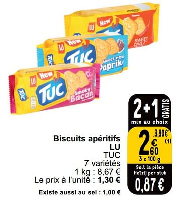 Promotions Biscuits apéritifs lu tuc - Lu - Valide de 21/05/2024 à 27/05/2024 chez Cora