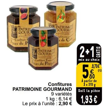 Promotions Confitures patrimoine gourmand - Patrimoine Gourmand - Valide de 21/05/2024 à 27/05/2024 chez Cora