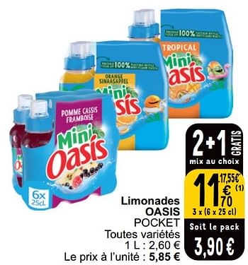 Promotions Limonades oasis pocket - Oasis - Valide de 21/05/2024 à 27/05/2024 chez Cora
