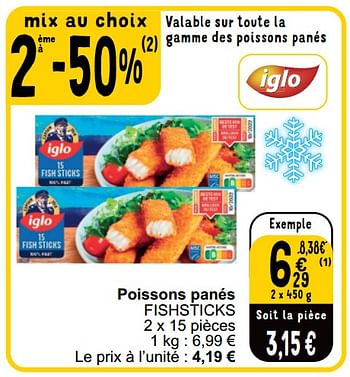 Promotions Poissons pané s fishsticks - Iglo - Valide de 21/05/2024 à 27/05/2024 chez Cora