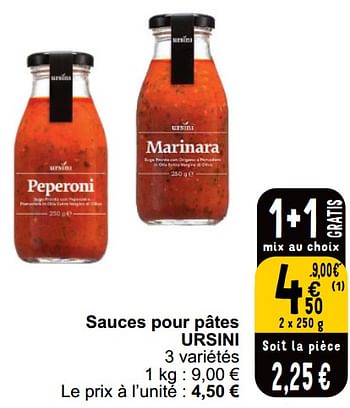 Promotions Sauces pour pâtes ursini - Ursini - Valide de 21/05/2024 à 27/05/2024 chez Cora