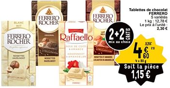 Promotions Tablettes de chocolat ferrero - Ferrero - Valide de 21/05/2024 à 27/05/2024 chez Cora