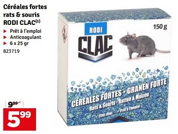 Promotions Céréales fortes rats + souris rodi clac - Rodi - Valide de 21/05/2024 à 02/06/2024 chez Mr. Bricolage