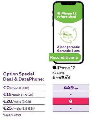 Promotions Apple iphone 12 64 gb 5g - Apple - Valide de 13/02/2024 à 31/07/2024 chez Proximus