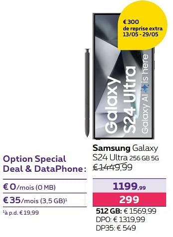 Promotions Samsung galaxy s24 ultra 256 gb 5g - Samsung - Valide de 13/02/2024 à 31/07/2024 chez Proximus