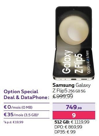 Promotions Samsung galaxy z flip5 256 gb 5g - Samsung - Valide de 13/02/2024 à 31/07/2024 chez Proximus