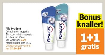 Promotions Cool mint tandpasta - Prodent - Valide de 20/05/2024 à 26/05/2024 chez Albert Heijn
