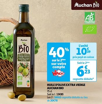 Promoties Huile d`olive extra vierge auchan bio - Huismerk - Auchan - Geldig van 22/05/2024 tot 02/06/2024 bij Auchan