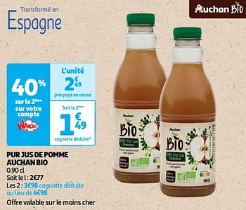 Promoties Pur jus de pomme auchan bio - Huismerk - Auchan - Geldig van 22/05/2024 tot 02/06/2024 bij Auchan
