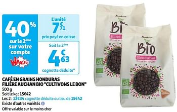 Promoties Café en grains honduras filière auchan bio - Huismerk - Auchan - Geldig van 22/05/2024 tot 02/06/2024 bij Auchan