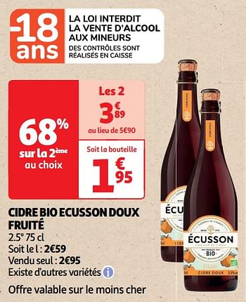 Promoties Cidre bio ecusson doux fruité - Ecusson - Geldig van 22/05/2024 tot 02/06/2024 bij Auchan